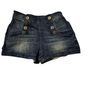 Express Dark Blue Jean Shorts with Button Detail